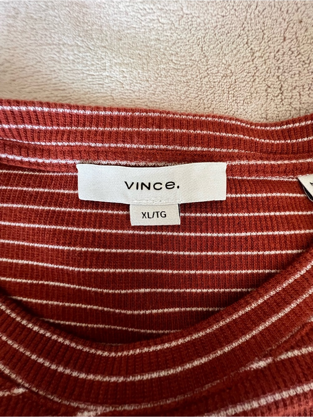 Vince Rust and Cream Striped Ribbed Long Sleeve Crew - Picture 7 of 8